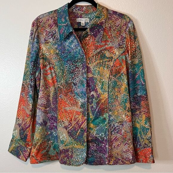 Coldwater Creek Jacket Size Large Button Front Multi-colored Structured - Picture 1 of 7